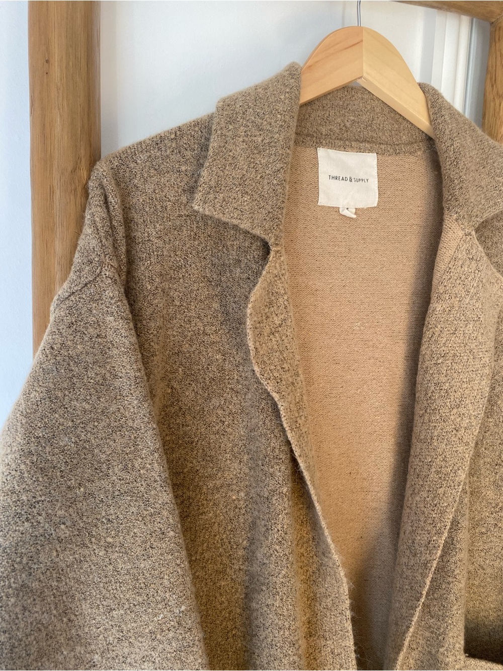 Thread & Supply Open-Front Cardigan Sweater Camel Brown Size Small Fall Layering - Picture 5 of 9
